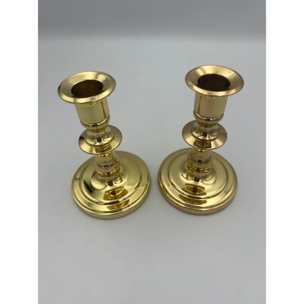 Baldwin Polished Brass Candlestick Holders Set of 2 Forged in America 5 in